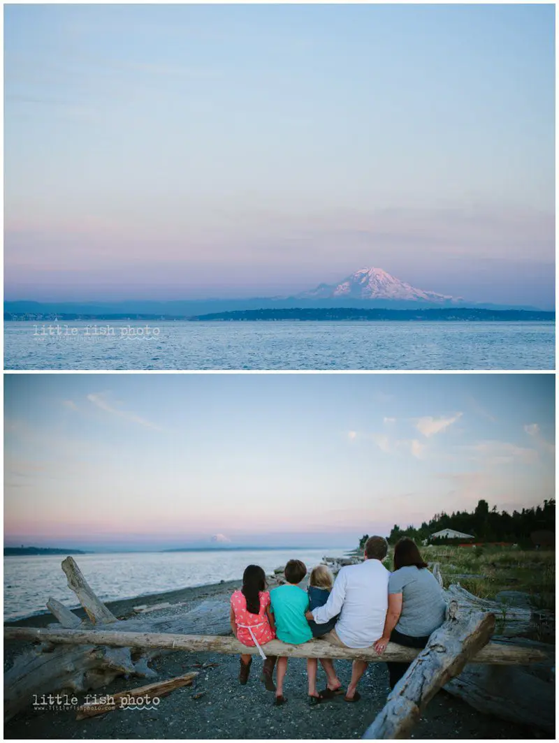 Family viewing Mt Rainier at Sunset - Bainbridge Island Photographer