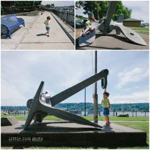 boy plays at waterfront park in Poulsbo