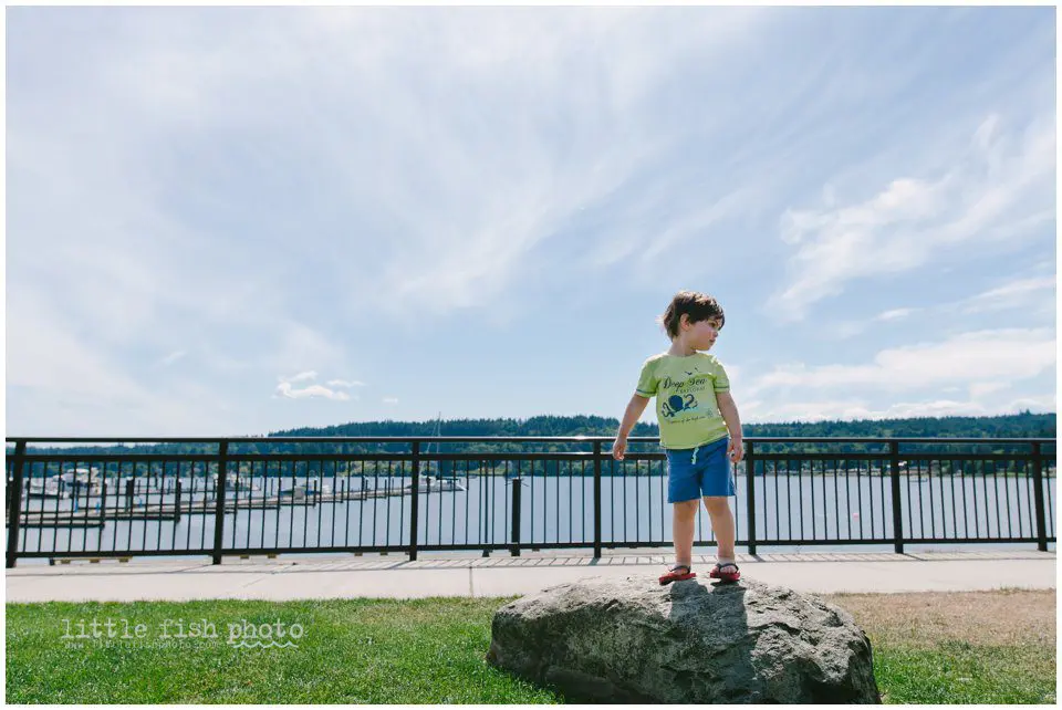 boy plays at waterfront park in Poulsbo