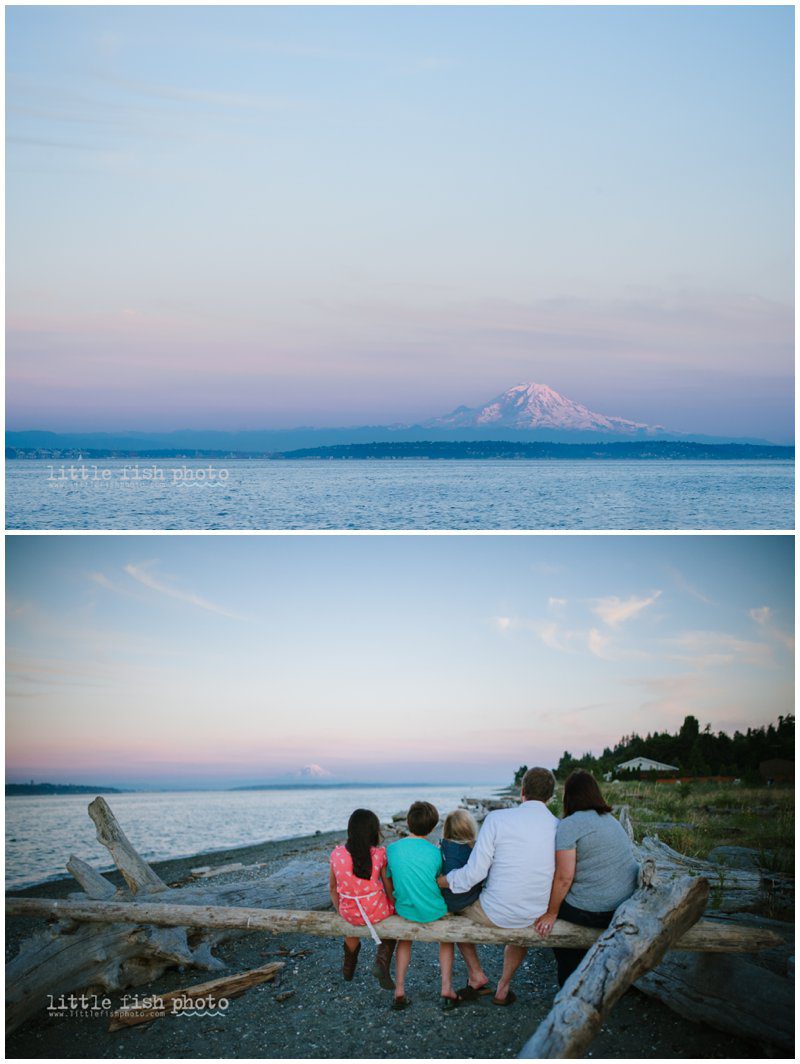 Family viewing Mt Rainier at Sunset - Bainbridge Island Photographer