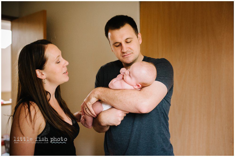 3 month old baby girl at home with mom and dad - family lifestyle photography