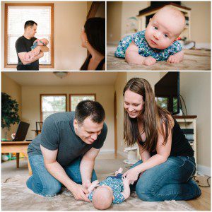3 month old baby girl at home with mom and dad - family lifestyle photography