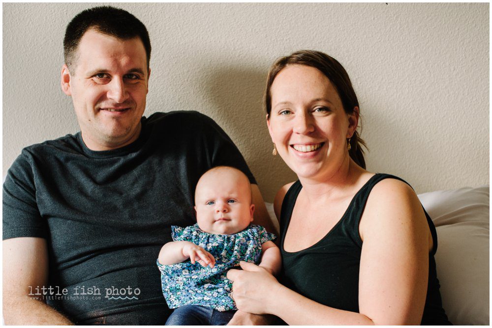 3 month old baby girl at home with mom and dad - family lifestyle photography