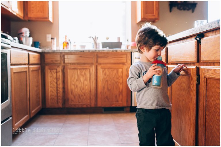 session gear little boy in kitchen, 35mm lens - Poulsbo lifestyle photographer