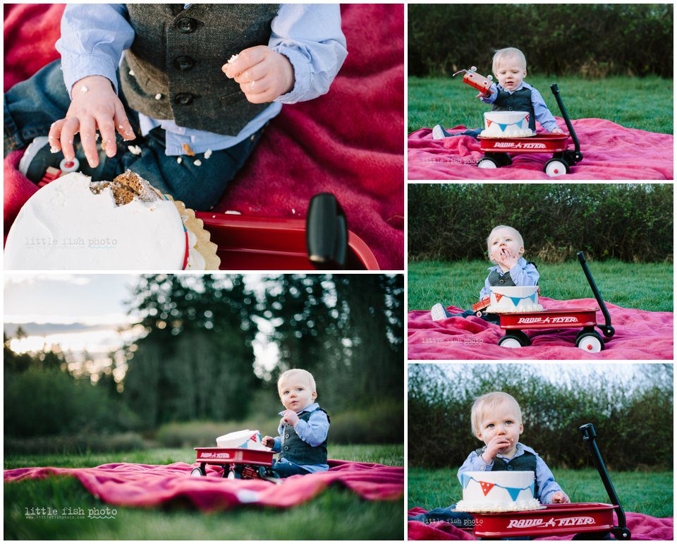 one year old boy eats cake - Bainbridge Island Lifestyle Family Photographer