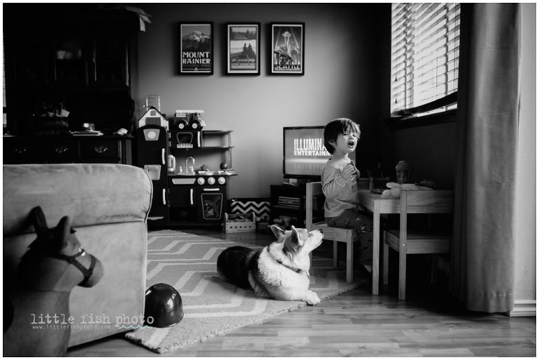 little boy and dog - Kitsap Documentary Family Photographer