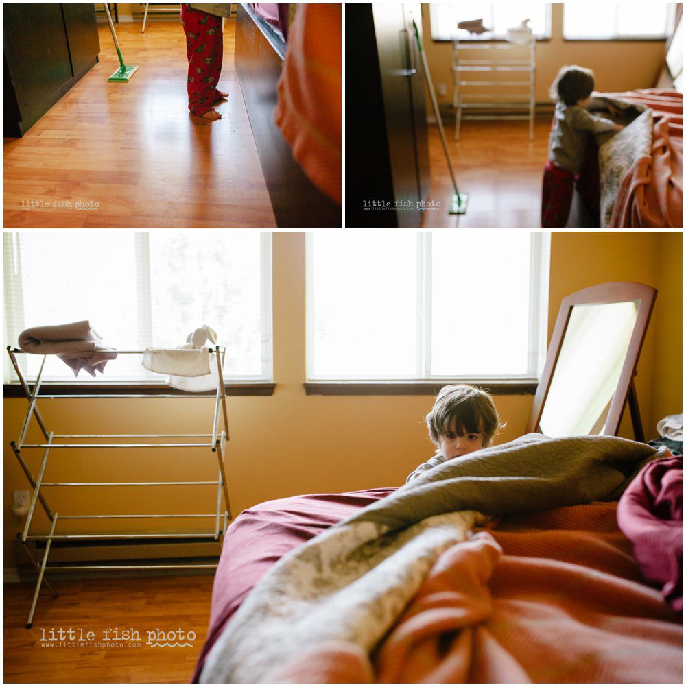 making the bed - Kitsap Documentary Family Photographer