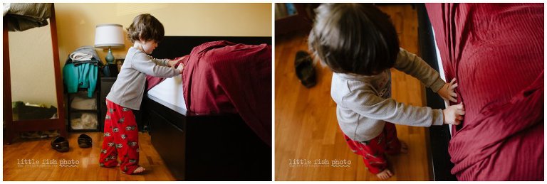 making the bed - Kitsap Documentary Family Photographer
