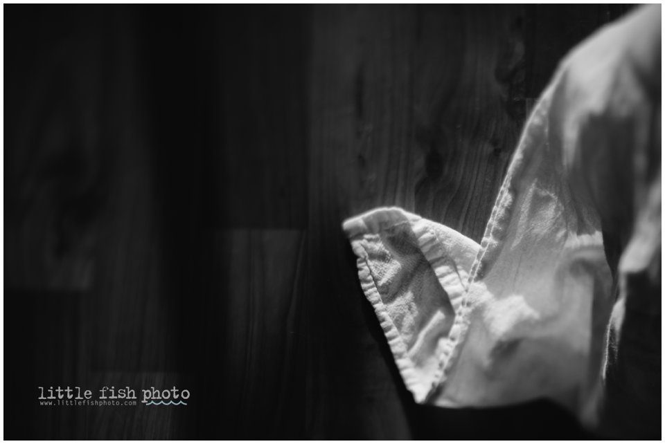 flour sack towel in evening light, black and white - Kitsap Family documentary photographer