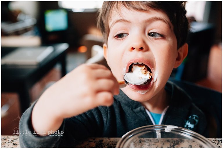 boy eating yogurt -  Kitsap Lifestyle Photographer