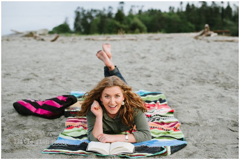 girl reading on beach in Washington -  Kitsap Lifestyle Photographer