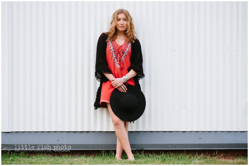 high school girl with hat in bohemian dress - Kitsap Lifestyle Photographer