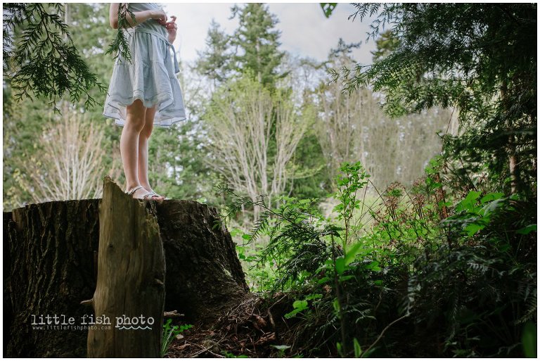 girl on tree stump - family storytelling photography