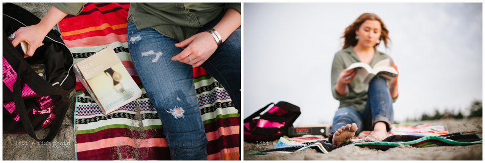 girl on beach reading books