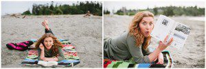girl on beach reading books
