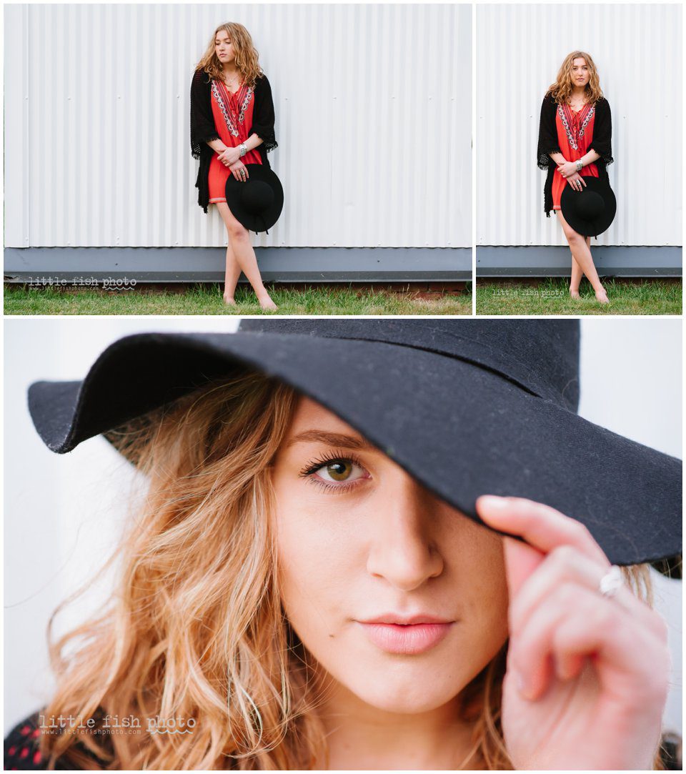 high school girl senior portraits with hat