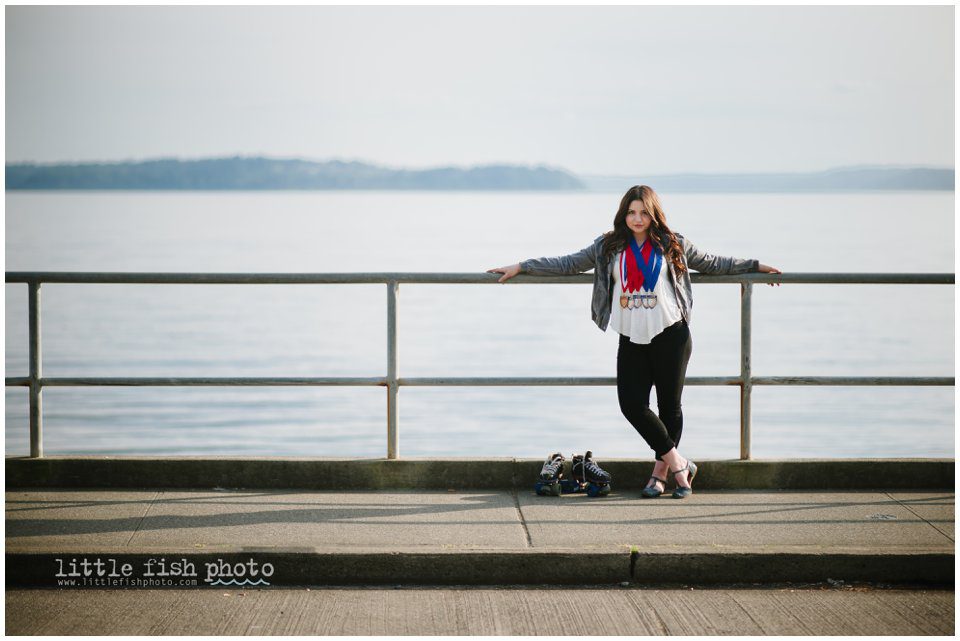 roller derby girl at Alki beach