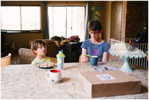 boy and grandma in kitchen