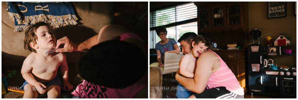 boy hurts chin and gets bandaid