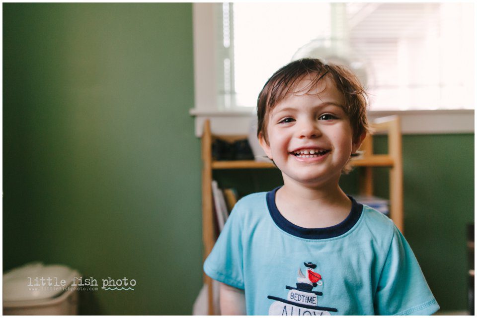 happy boy at bedtime