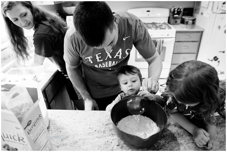 father and kids make pancakes - Documentary Family Photography