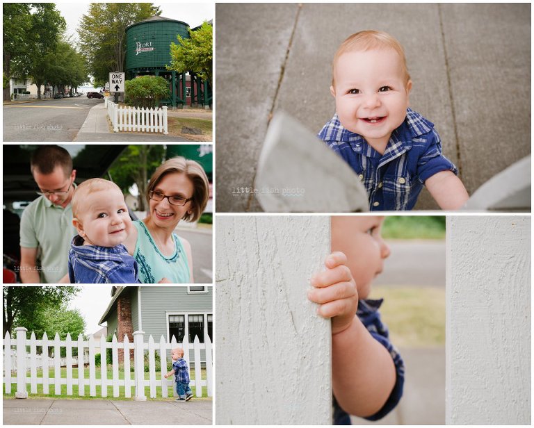 Family exploring the streets in Port Gamble
