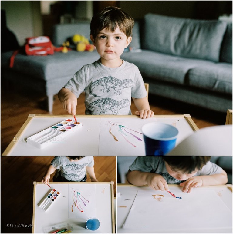 boy with watercolor paints - Kitsap Documentary Family photography