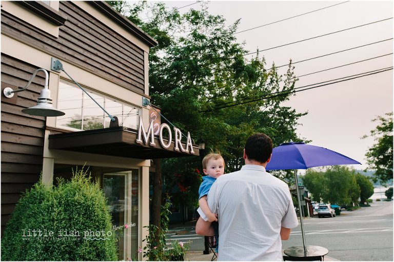 boy and father walk to ice cream shop