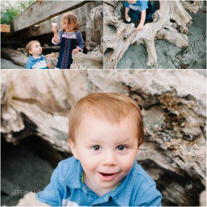 family plays on beach