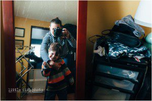 mom and boy selfie in mirror