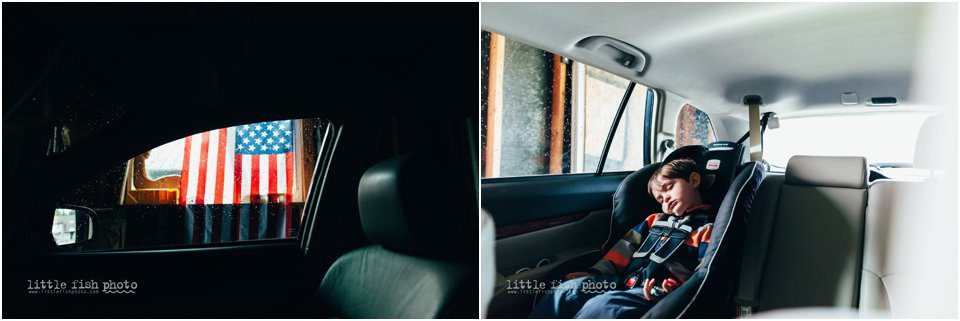 boy asleep in car seat