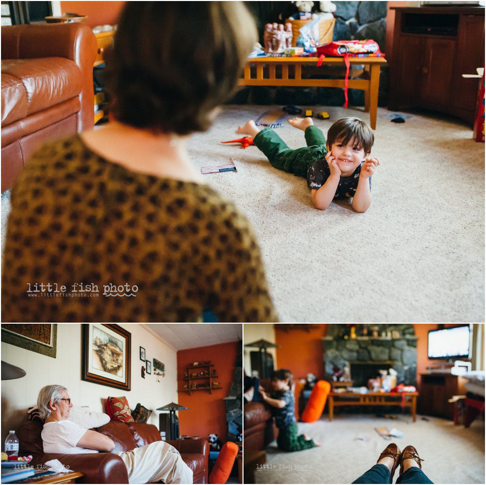 boy plays with grandparents