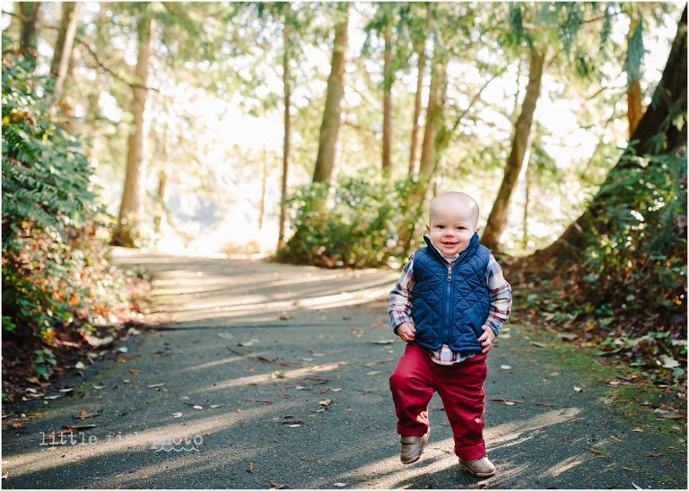One Year old Walking with big steps in woods