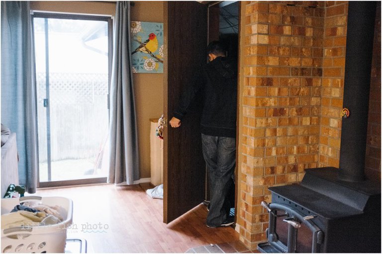 man leaving through garage