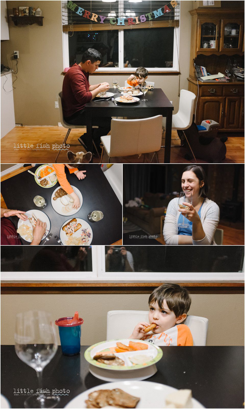 Family eats dinner