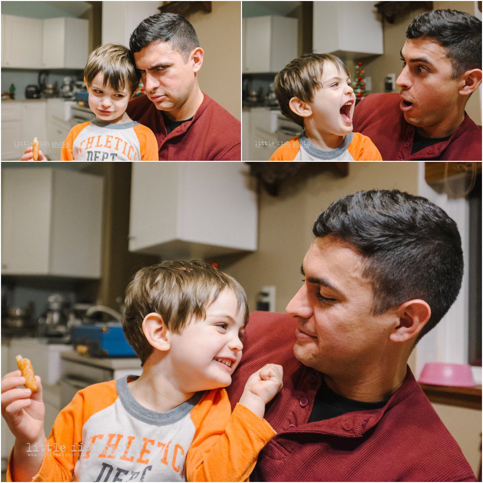Dad and son make faces
