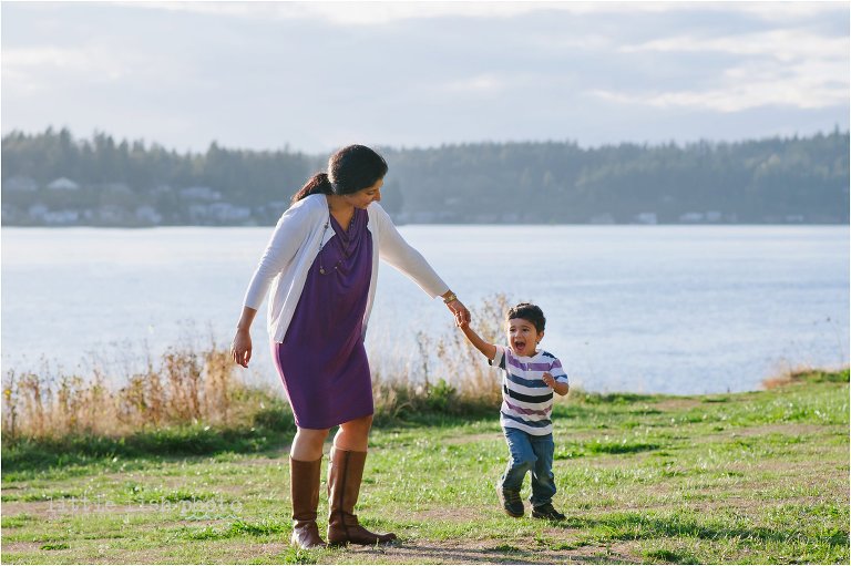 mom running with 2 year old boy