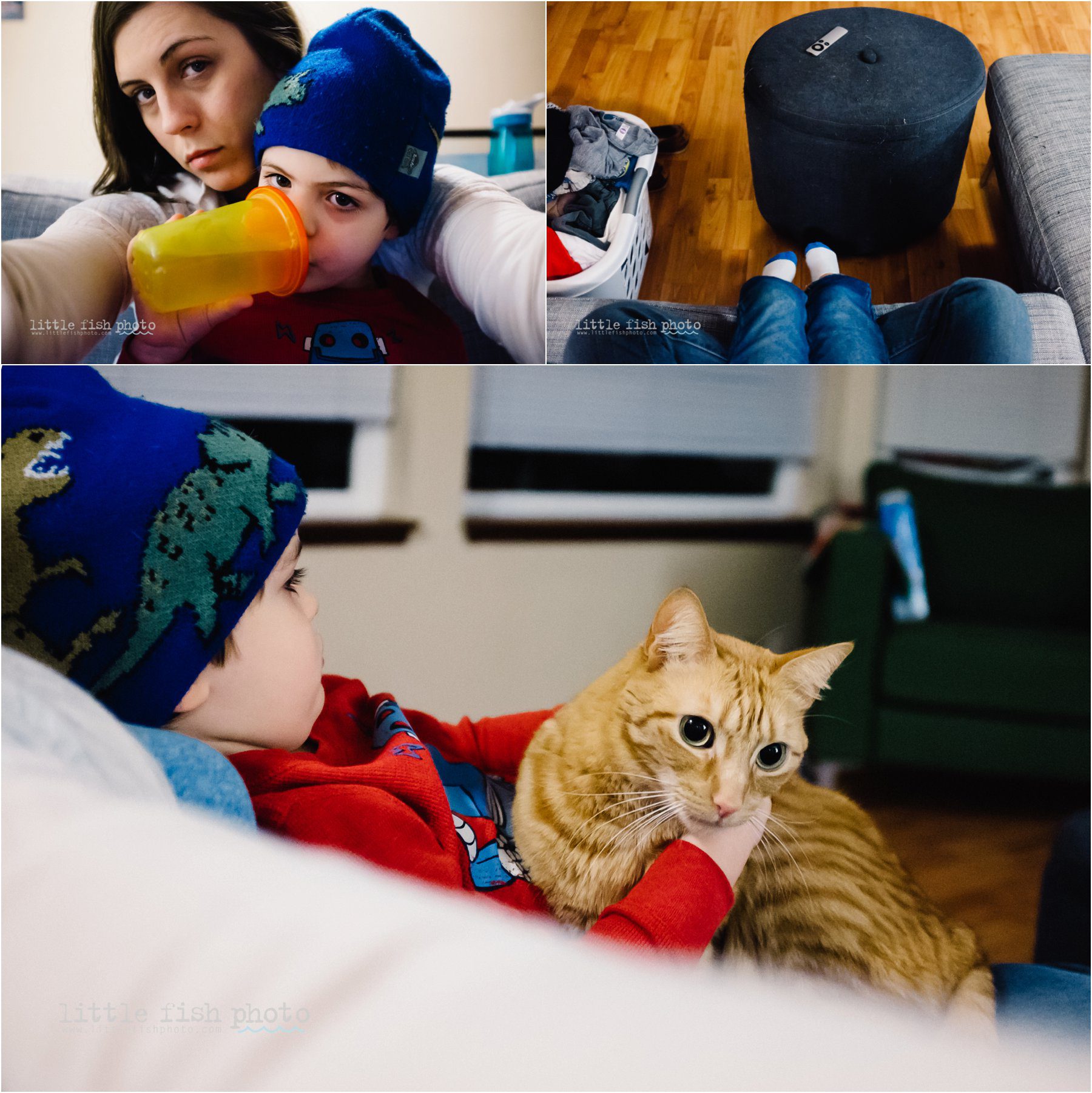 boy sitting on mom's lap watching TV