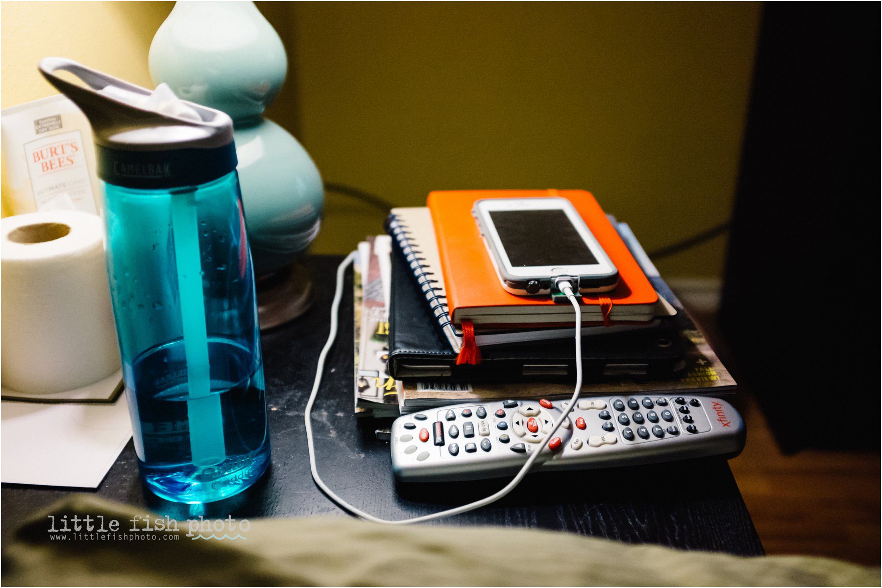 nightstand at bed time