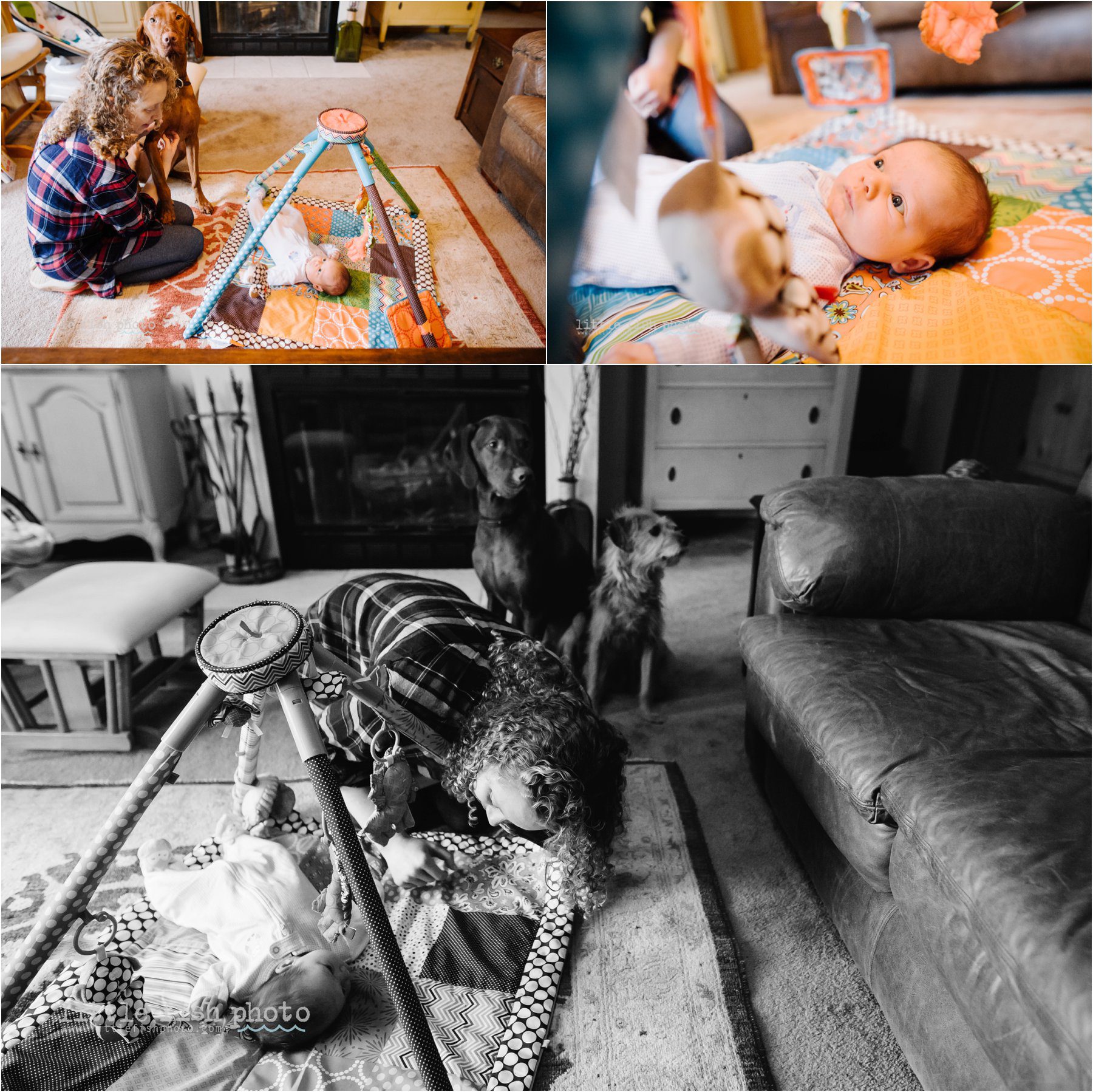 Baby plays on activity mat with mom - Bainbridge Island documentary baby photographer