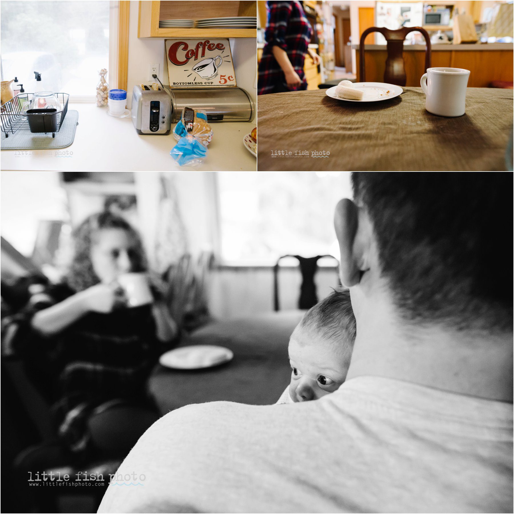 family has breakfast - Bainbridge Island documentary baby photographer