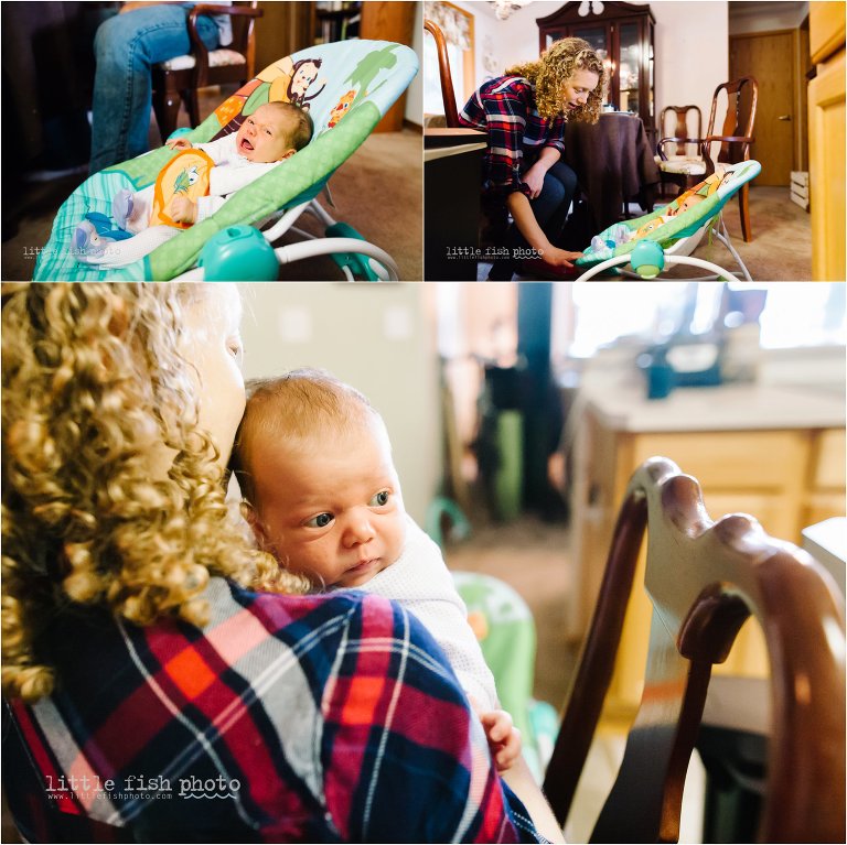 mom comforts angry baby - Bainbridge Island documentary baby photographer
