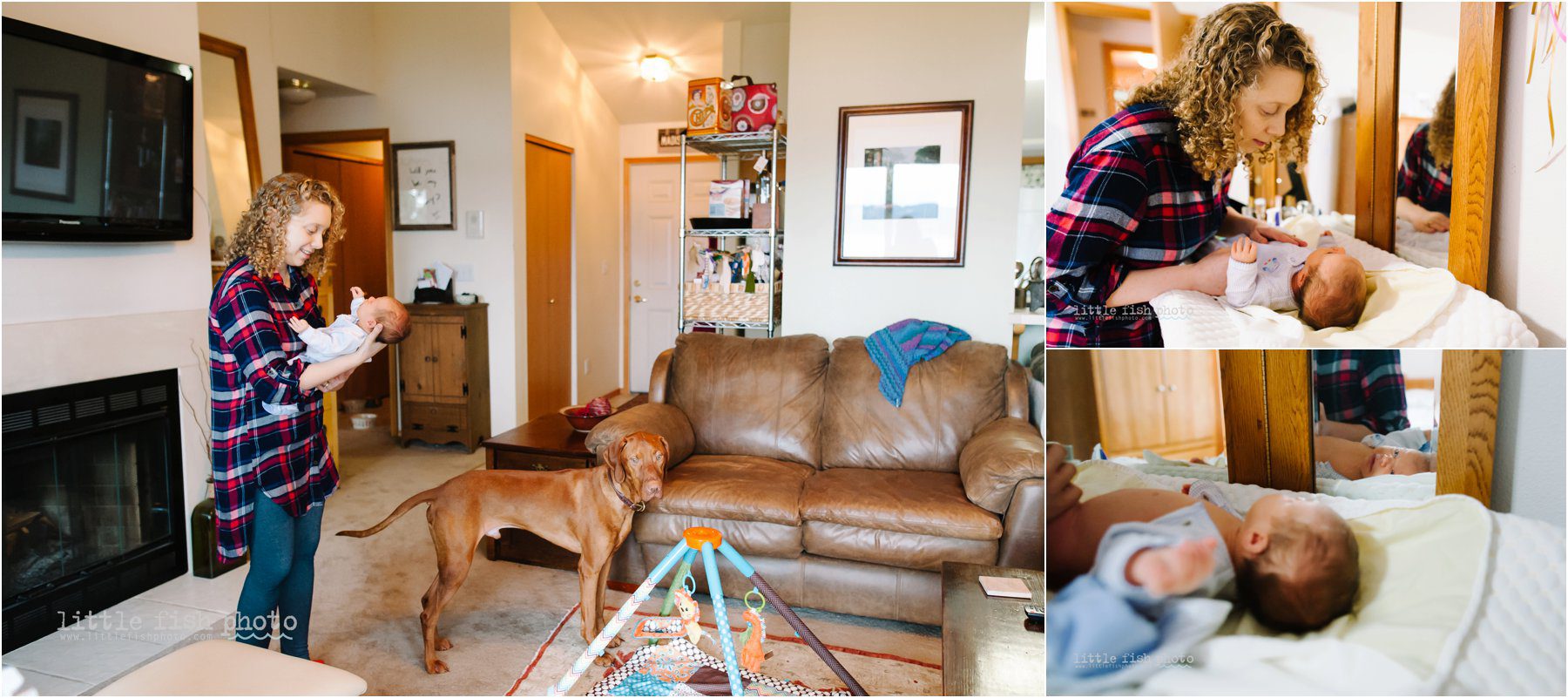 mom bonds with baby over diaper change - Bainbridge Island documentary baby photographer