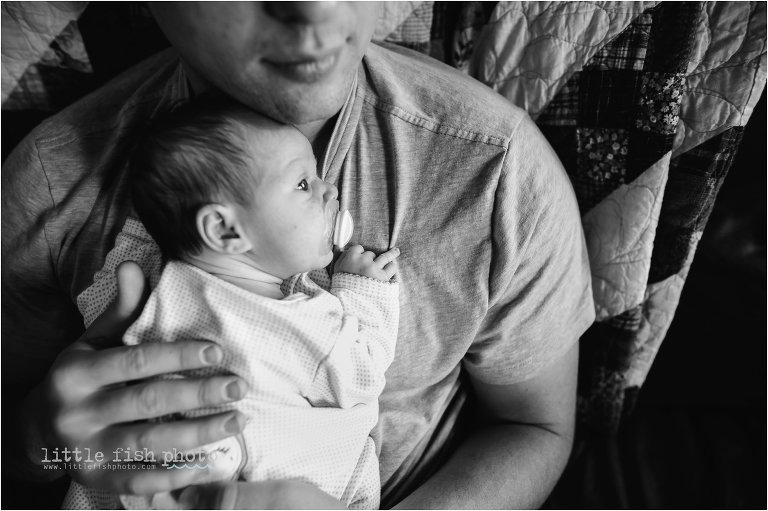 baby hand on dad's shirt - Bainbridge Island documentary baby photographer