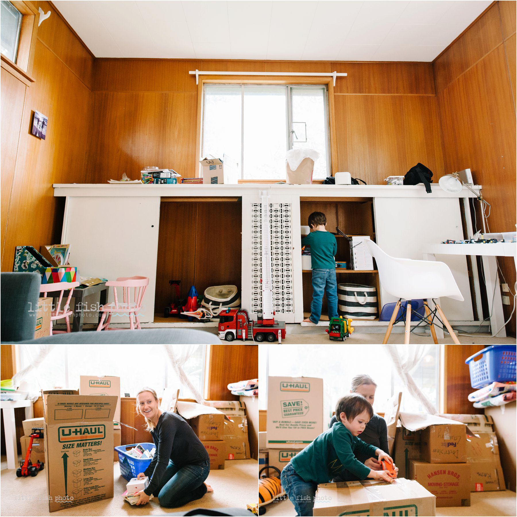 mom and boy pack up house - Kitsap Lifestyle and Documentary Family Photographer