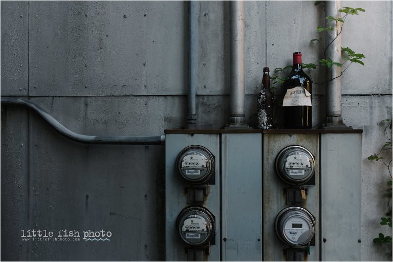 bottle on electrical meter outside restaurant - Kitsap Lifestyle & Documentary Photographer