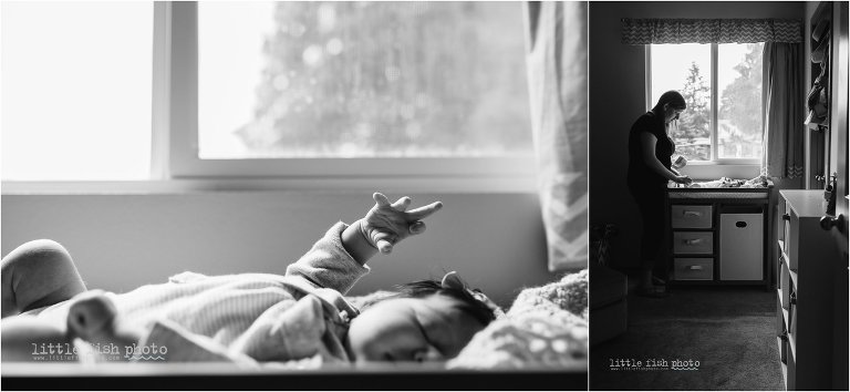 newborn girl stretches - Bremerton Lifestyle Newborn Photographer