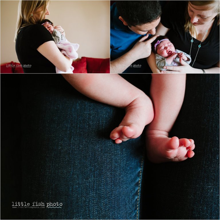 family cuddles with newborn baby girl - Bremerton Lifestyle Newborn Photographer