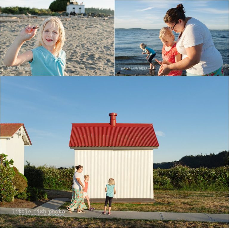 girls collect shells at beach - family plays in sand at the beach - Kitsap Lifestyle Family Photographer