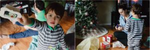 boy with christmas ornaments
